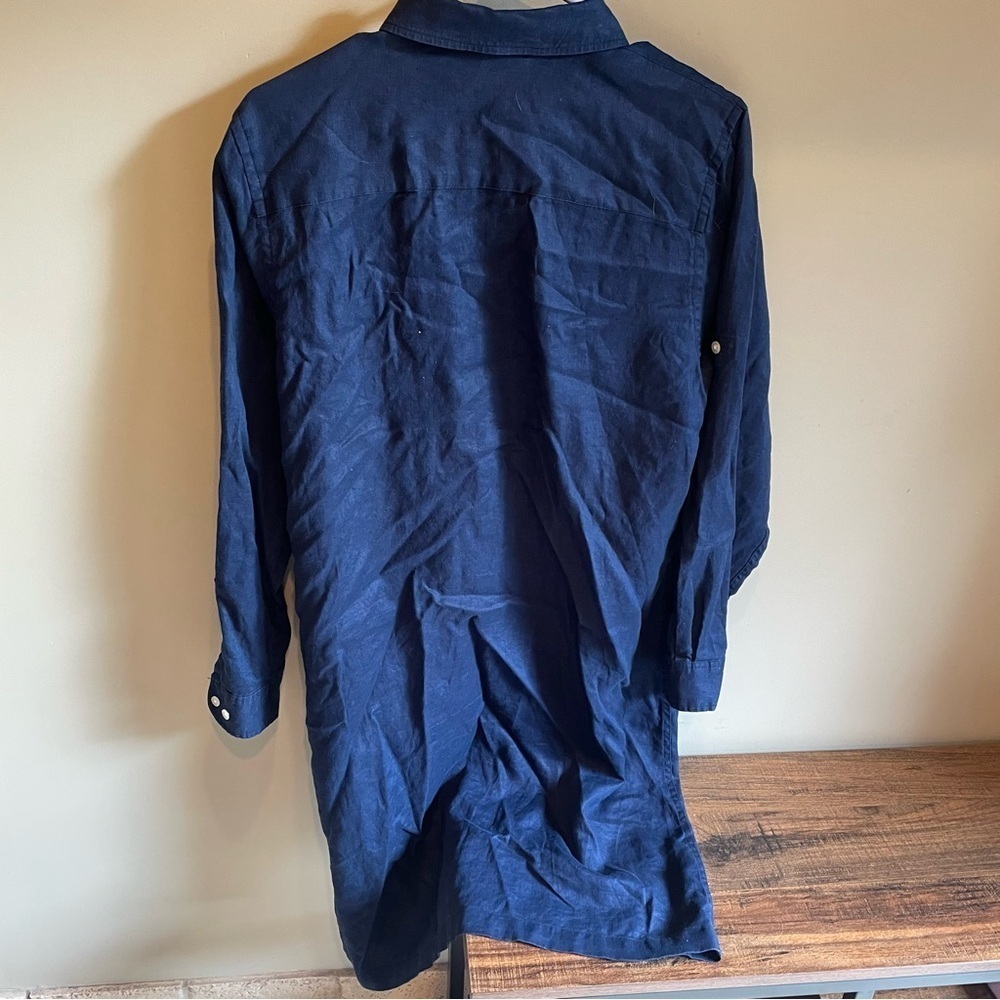 Lauren Ralph Lauren 100% Linen Long Sleeve Button Down Tie Navy Shirt Dress - Picture 4 of 6